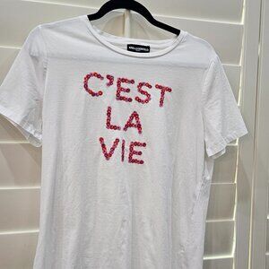 Karl Lagerfeld "C'est La Vie" Paris Rhinestone Graphic White Shirt Size (M)